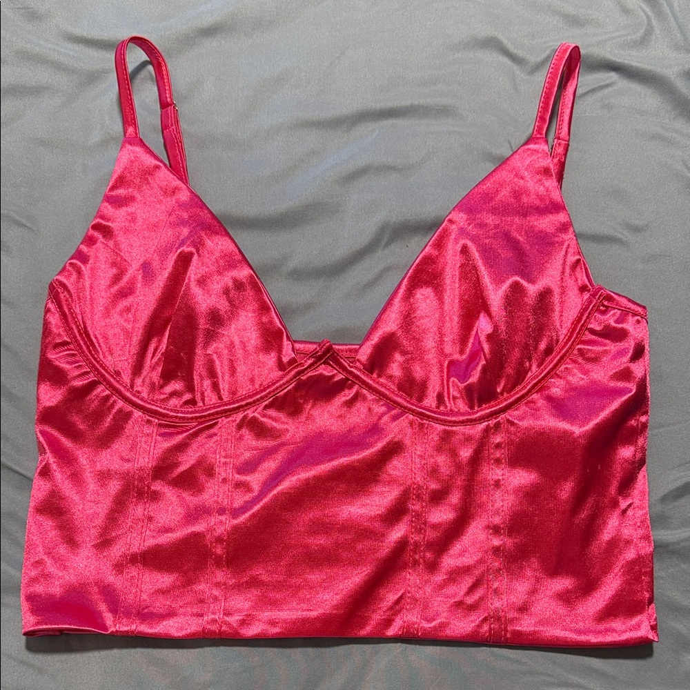 Satin Pink Crop Top - Women Tops - Picture 2 of 3